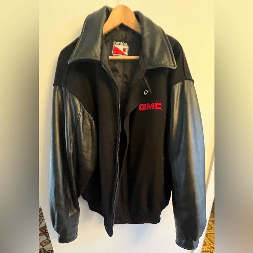 Vintage Leather & Wool GMC Varsity Style Jacket XL Black